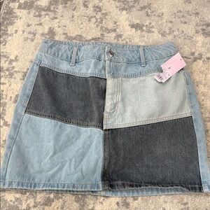 Colorblock Denim Skirt
